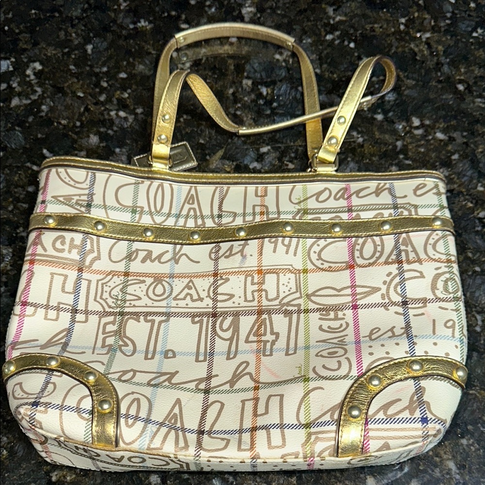 Coach Limited Edition Heritage Tattersall Graffiti Tote in Excellent Condition